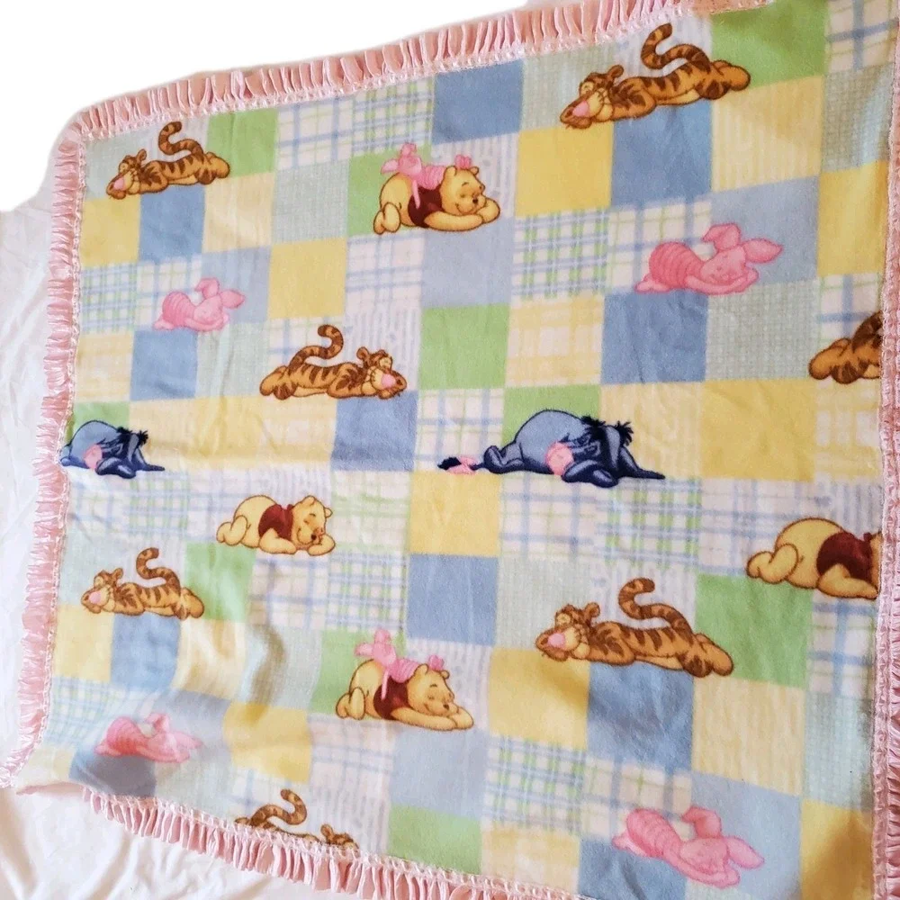 Disney Winnie the Pooh Fleece Baby blanket Tigger Eeyore Piglet Patchwork Pastel